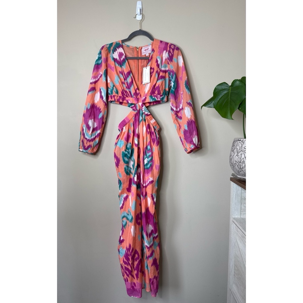 NWT Banjanan Camilla Ikat Floral Spice Midi Dress Multicolor Size Medium - Picture 2 of 11